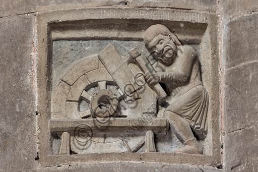 Sculpted tile of the Carters or Carradori, Paratici guilds, Piacenza Cathedral, medieval art