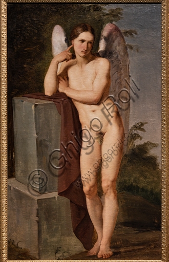 Painting Winged Cupid Genius by Francesco Hayez, 1817, oil on canvas, Italian Romanticism