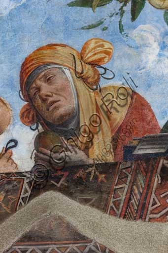 Particolare affresco Garofalo con donna, Aula Costabiliana Palazzo Ludovico il Moro Ferrara