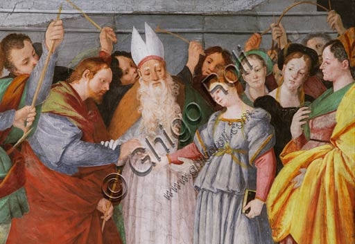Dettaglio affresco Sposalizio di Maria, Gaudenzio Ferrari, Chiesa San Cristoforo Vercelli
