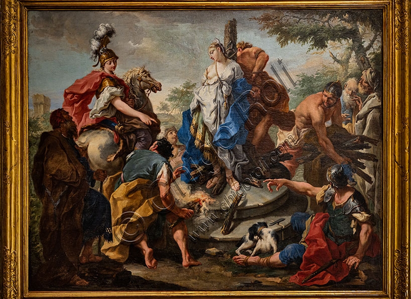 Painting Olindo and Sophronia, Giambattista Pittoni, Baroque oil on canvas 1721
