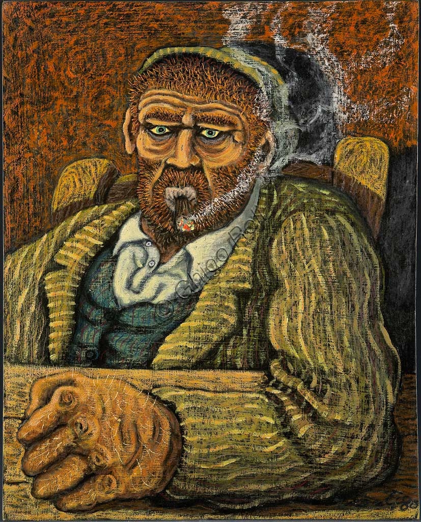 Dipinto "Fumatore" a tecnica mista di Gino Covili, 1980, Collezione Assicoop Unipol