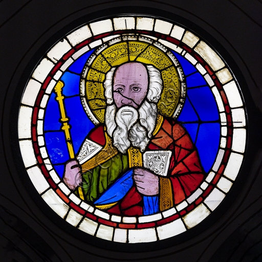 Detail of Giotto's stained glass window depicting Aaron in the Basilica of Santa Croce, Florence