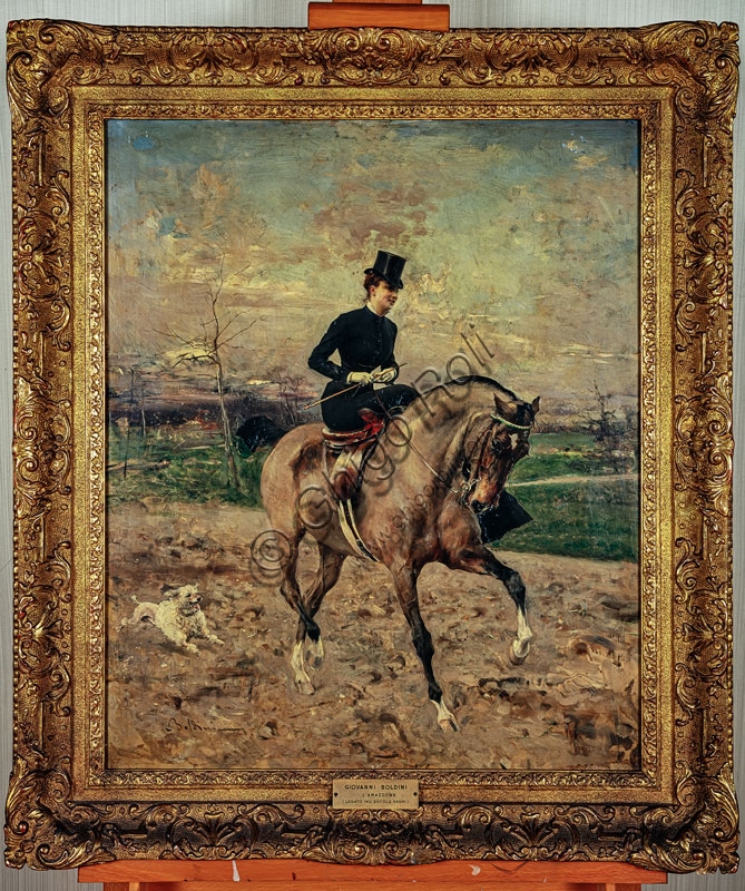 Oil painting The Amazon (Alice Regnault on horseback) by Giovanni Boldini, 1878