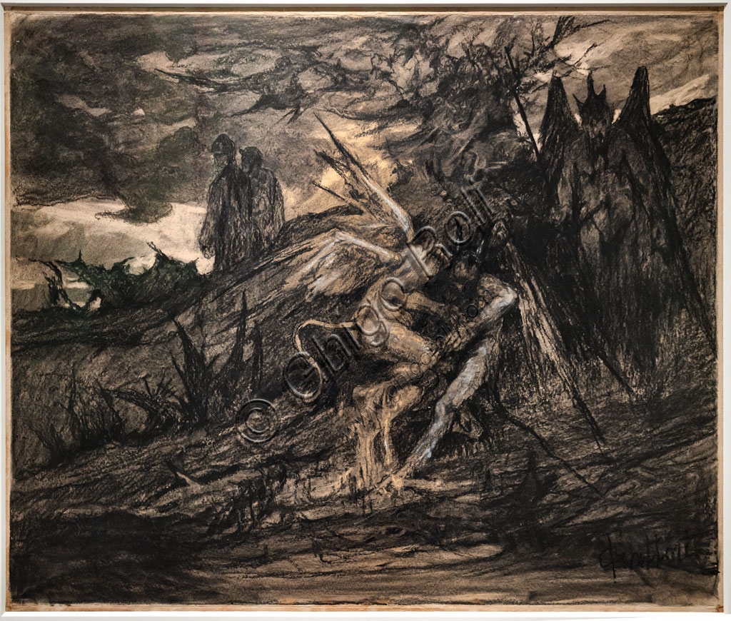 Devils Mauling Each Other, charcoal drawing by Giovanni Fattori for Dante's Divine Comedy, Hell Canto XII, 1901