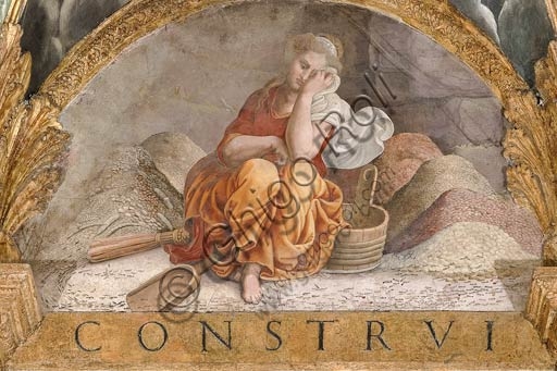 Detail of Giulio Romano's fresco at Palazzo Te: Psyche sorting heaps of seeds, a trial set by Venus.