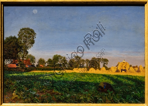 Carrying Corn painting by Ford Madox Brown, oil on panel 1854-55