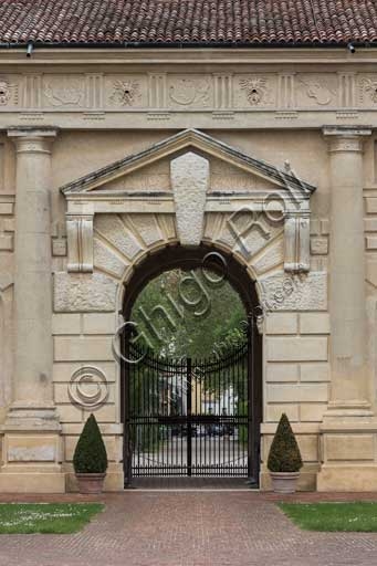 View of the west entrance in the Courtyard of Honour of Palazzo Te in Mantua, the Gonzaga's summer residence.