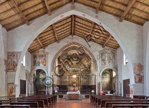 Interior of the Church of San Michele al Pozzo Bianco in Bergamo Alta with frescoes