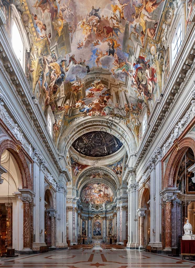 Perspective view of the central nave inside the Church of St. Ignatius of Loyola in Rome, Italy