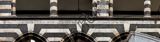 Detail of the 1307 inscription in the matroneum of the central nave, St. Lawrence Cathedral, Genoa