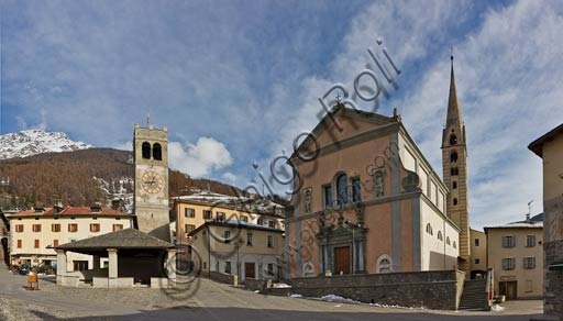Architectural view of the Kuerc, historic courthouse building, in Cavour Square within Bormio's old town