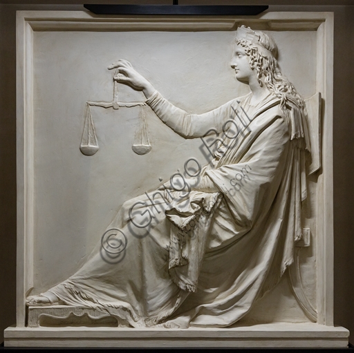 Sculpture Justice by Antonio Canova, detail of figure and scales, plaster 1792