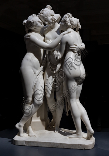 Marble statue of The Three Graces by Antonio Canova, detail of the neoclassical group