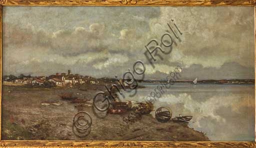 Sesto Calende painting by Lorenzo Gignous, oil on canvas landscape