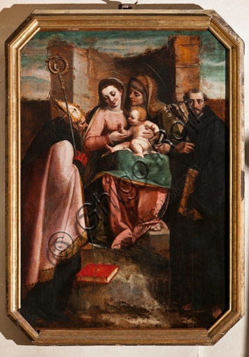 Painting Madonna and Child with Saints by Luca Cambiaso, inside Baptistery Genoa Cathedral