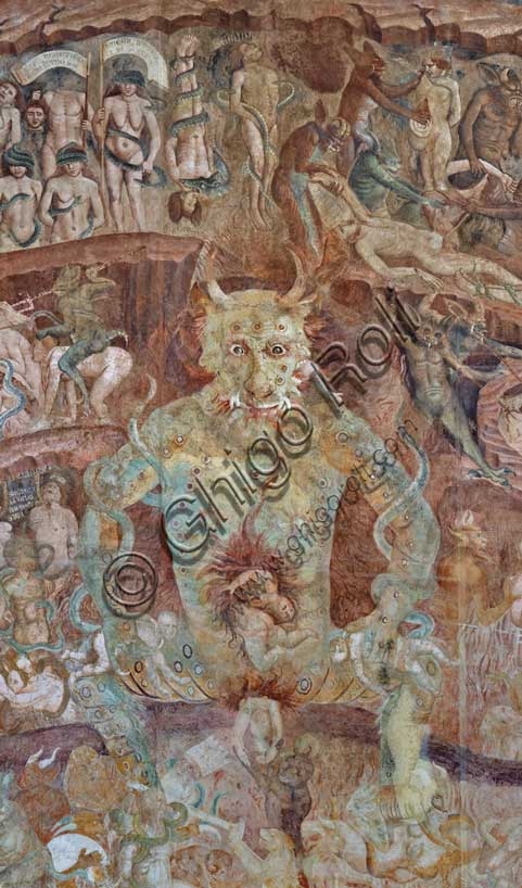 Lucifero gigante nell'Inferno del Camposanto di Pisa - affresco Buffalmacco