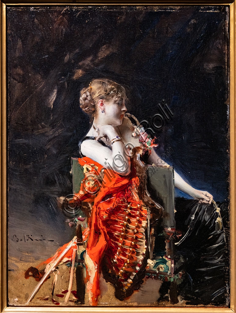 Ritratto Madame X dipinto olio su tela Giovanni Boldini 1879 donna in abito rosso