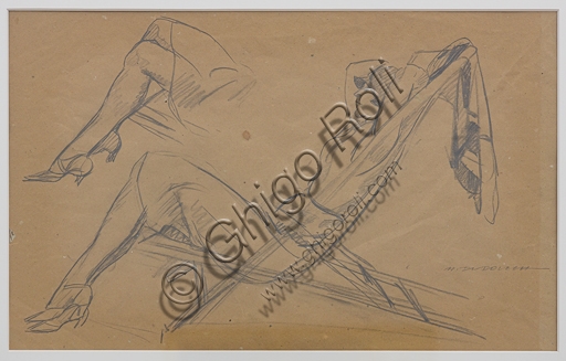 Pencil drawing Woman on a Deck Chair by Marcello Dudovich, artistic sketch on paper