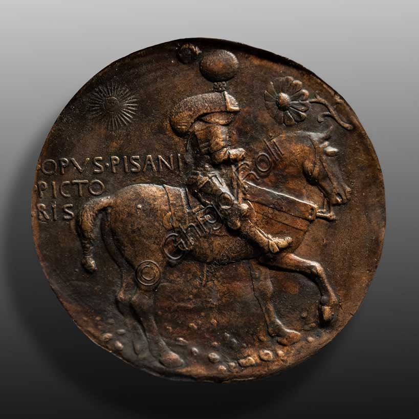 Pisanello's bronze medal depicting Ludovico Gonzaga on horseback, detail of the 1447 equestrian portrait