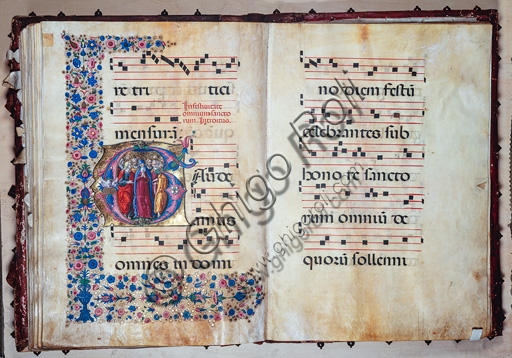 Dettaglio miniatura La Vergine e tutti i Santi, corale rinascimentale, Libreria Piccolomini Duomo di Siena