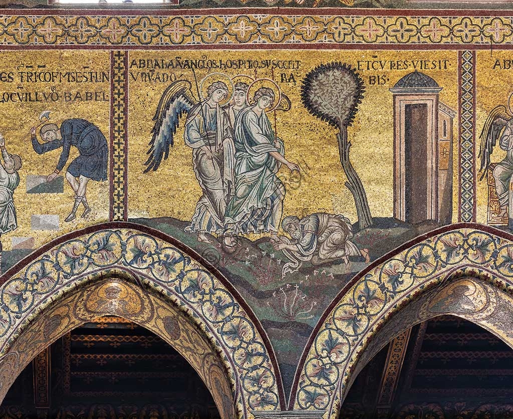 Mosaico bizantino Abramo e i tre angeli, Duomo di Monreale, Sicilia - Dettaglio