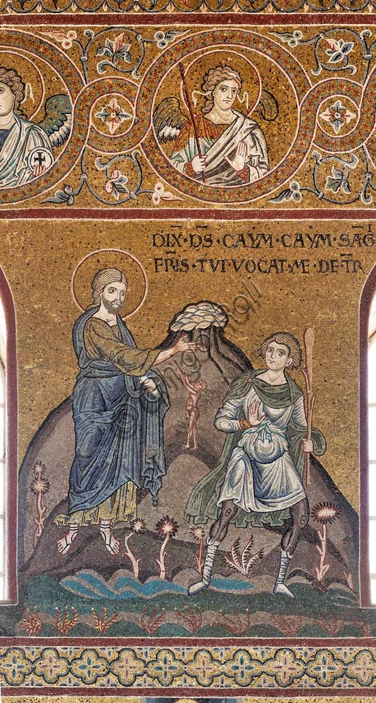 Byzantine mosaic The Iniquity of Cain, Monreale Cathedral, Sicily