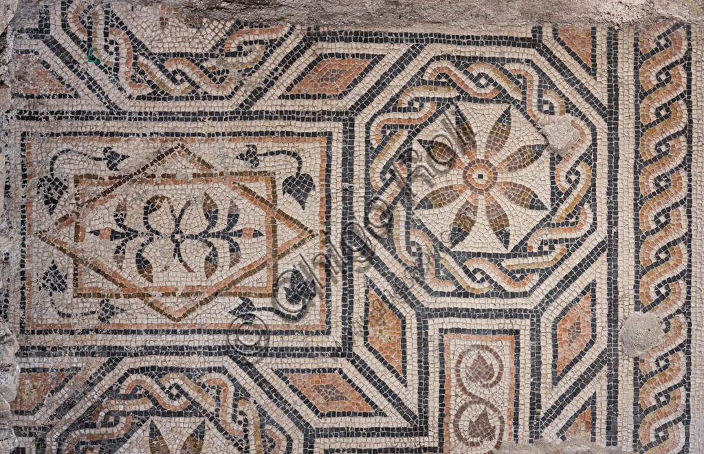 Detail of the Roman-era mosaic on display at Santa Giulia, Museum of the City, Brescia - UNESCO World Heritage