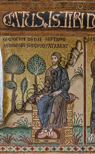 Mosaico bizantino Il Riposo del Creatore, ciclo della Creazione, Cappella Palatina Palazzo dei Normanni Palermo