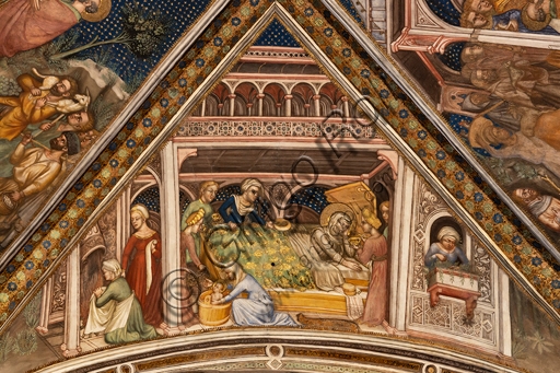 Affresco della Natività di Maria di Ottaviano Nelli, 1424, volta della cappella di Palazzo Trinci, Foligno