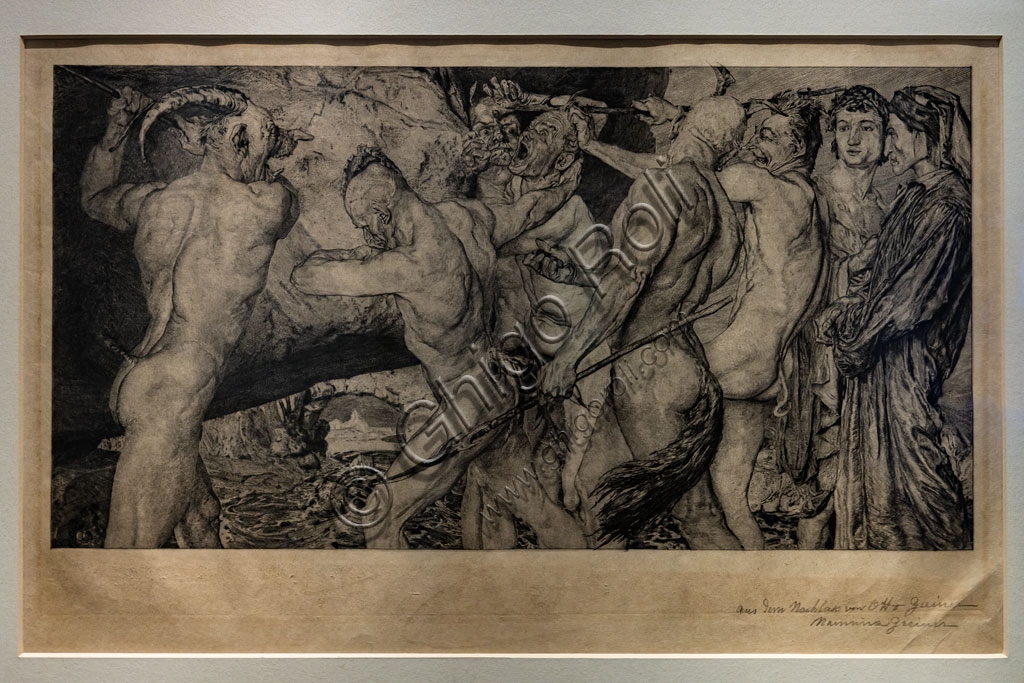 Bulino Dante Virgilio Inferno Otto Greiner 1896 opera stampa arte