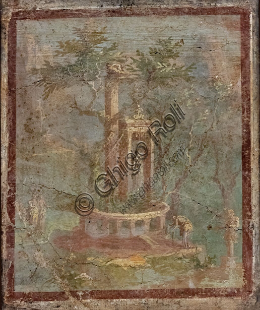 Sacral Idyllic Landscape fresco in the House of Ariadne at Pompeii, south wall of the triclinium, Fourth Style, 1st century AD