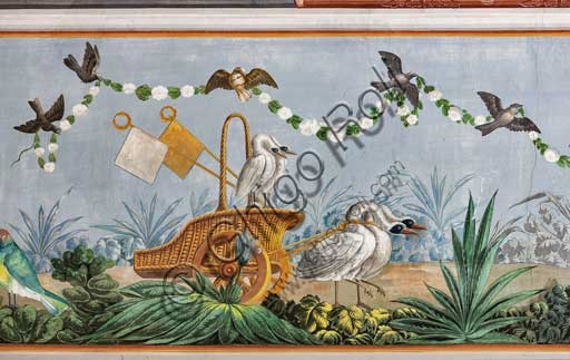 Dettaglio affresco con cigni e altri uccelli, volta della Sala degli Uccelli, Palazzo dei Normanni, Palermo