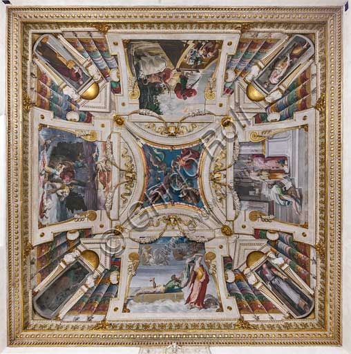 View of the vault in the Ulysses Room, frescoes with Odyssey episodes by Pellegrino Tibaldi in Poggi Palace, Bologna