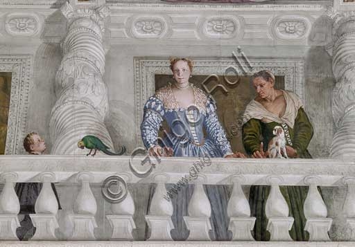 Fresco by Paolo Caliari known as Veronese at Villa Maser Italy, detail with child, Donna Barbaro and nurse, 1561
