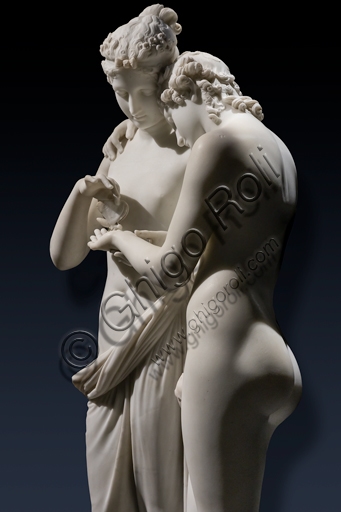 Detail of the marble sculpture Cupid and Psyche by Antonio Canova, close-up of the bodies and Cupid's wings
