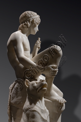 Scultura Pastorello di Bertel Thorvaldsen, dettaglio in marmo di Carrara, 1823-1826