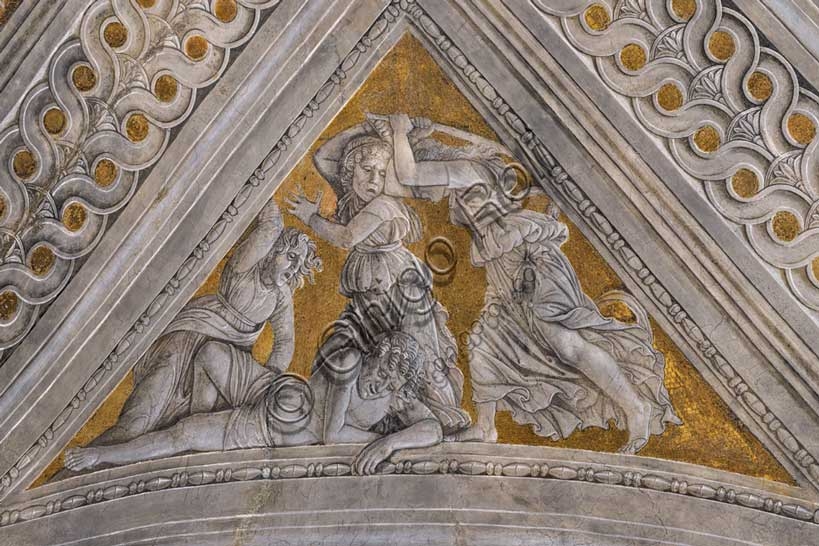Detail of the Death of Orpheus pendentive, faux bas-relief by Andrea Mantegna in the Camera Picta, Ducal Palace Mantua