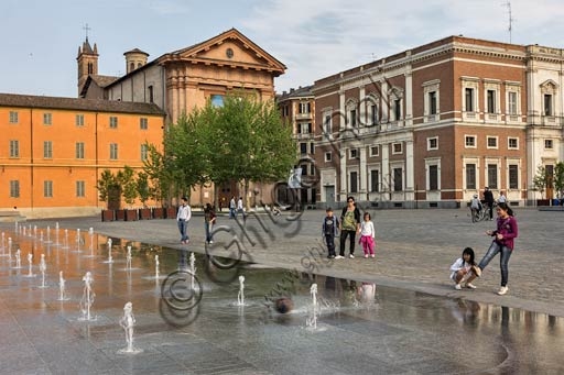 View of Martiri del 7 Luglio Square in the historic center of Reggio Emilia, Italy