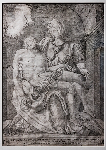Incisione La Pietà di Michelangelo di Antonio Salamanca, 1547, prima stampa del capolavoro