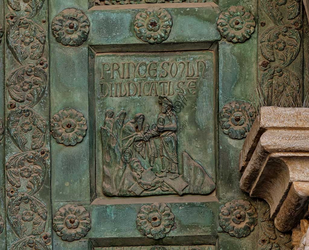 Detail of the bronze tile Descent to Limbo on Bonanno Pisano's Door, Monreale Cathedral