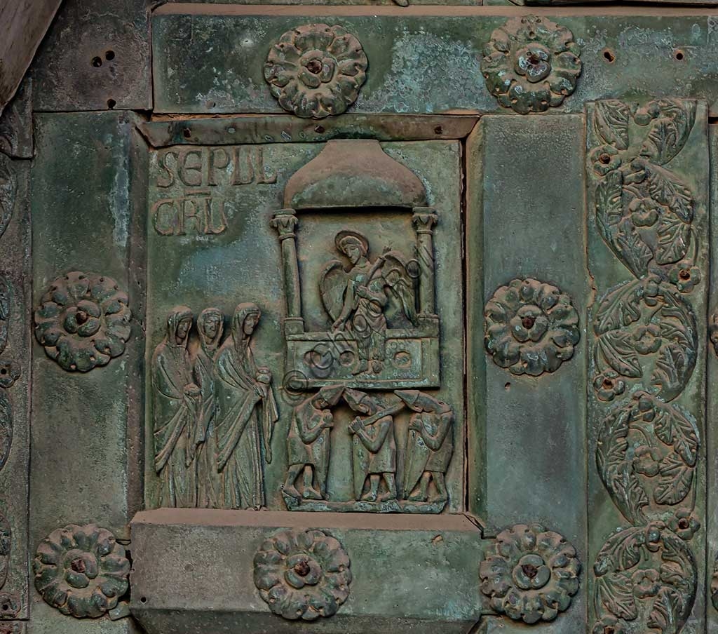Detail of the bronze Resurrection tile, Bonanno Pisano's Door, Monreale Cathedral