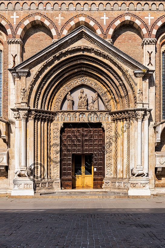 Architectural portal of the facade of St. Lawrence Church in the city of Vicenza