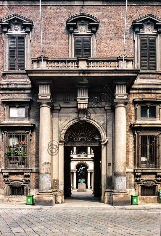 Neoclassical entrance portal of Brera Palace, Milan, architecture by Giuseppe Piermarini 1774