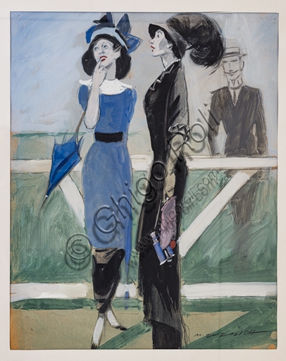 Dettaglio pittura 'Primi voli' tempera su carta Marcello Dudovich 1950