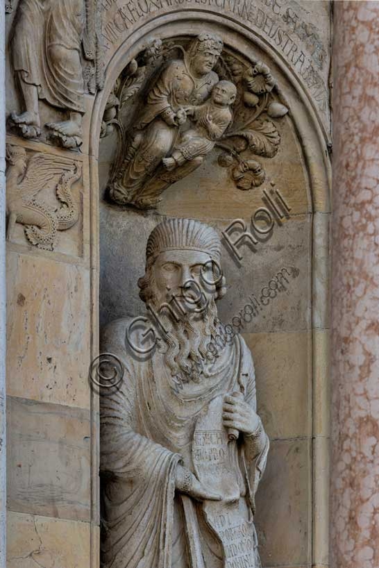 Sculpture of the Prophet Ezekiel by Benedetto Antelami in Fidenza Cathedral, Italy