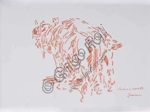Study for horses sanguine drawing by Remo Zanerini, Assicoop-Unipol Collection