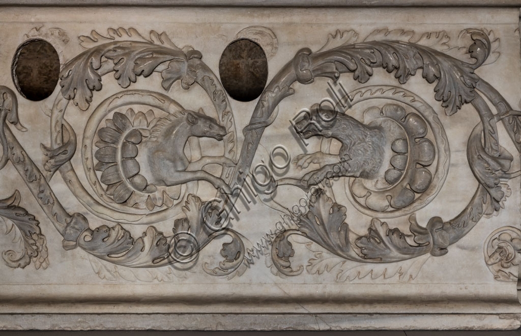 Photograph of the archaeological artifact on display at the Santa Giulia Museum in Brescia, a UNESCO World Heritage site.