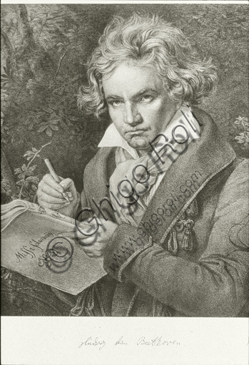 Disegno artistico ritratto di Ludwig van Beethoven realizzato con matita e carboncino