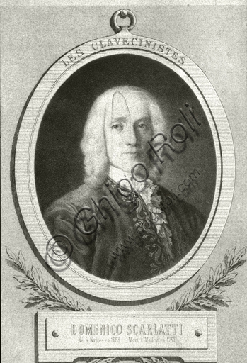Black and white lithograph portrait of composer Domenico Scarlatti